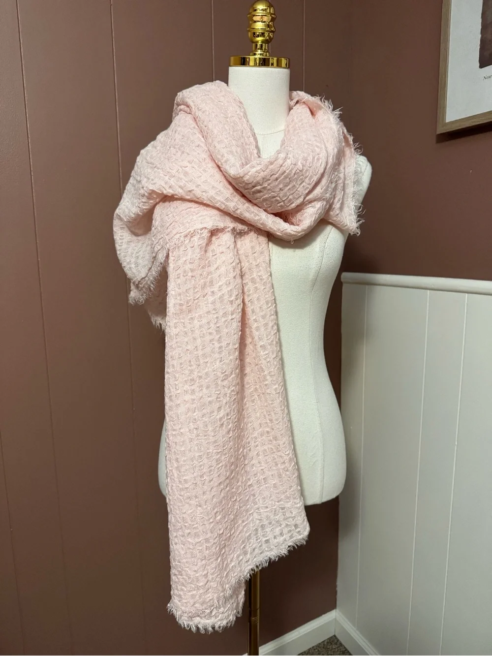 Free People Long Weekend Waffle Knit Scarf Linen Blend
